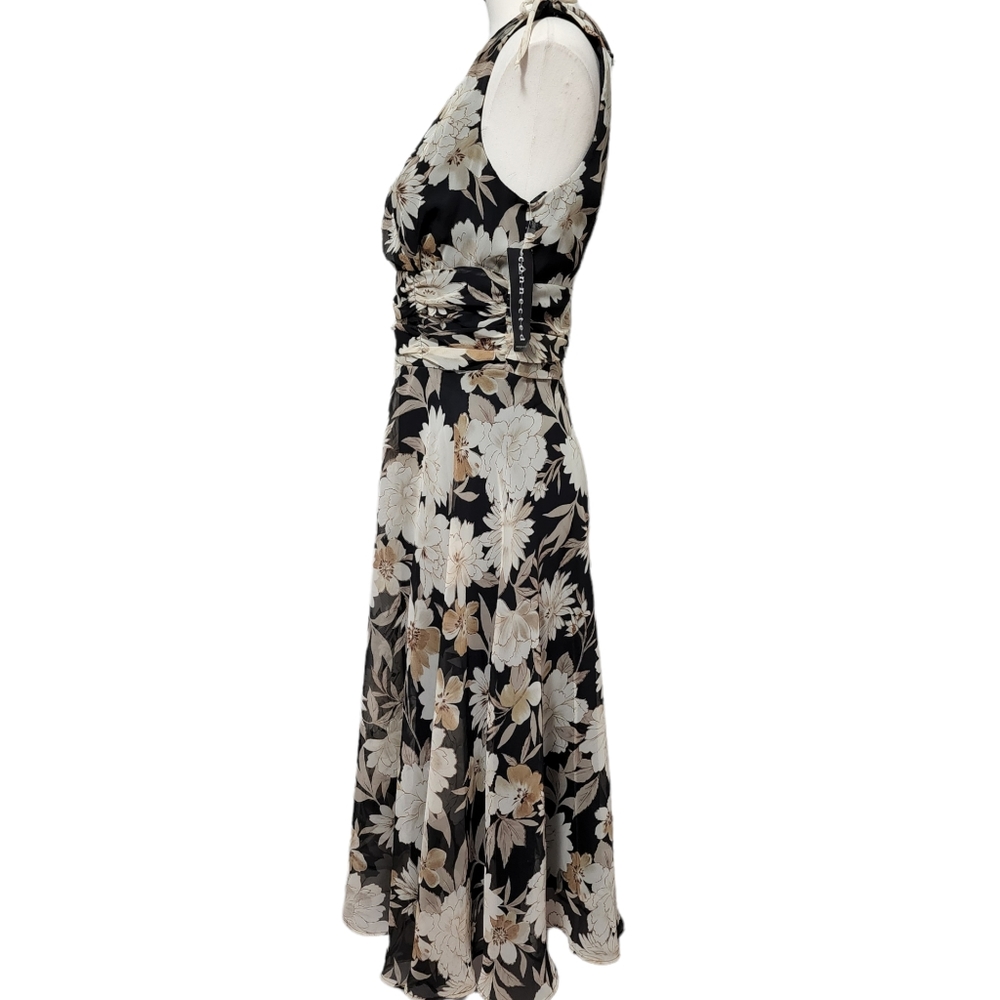 Connected Apparel black vintage floral chiffon surplice sleeveless dress size 10 - Picture 3 of 6